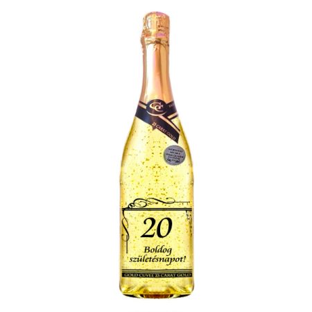 23 karátos habzóbor aranypelyhekkel 0,75 l 20. születésnap