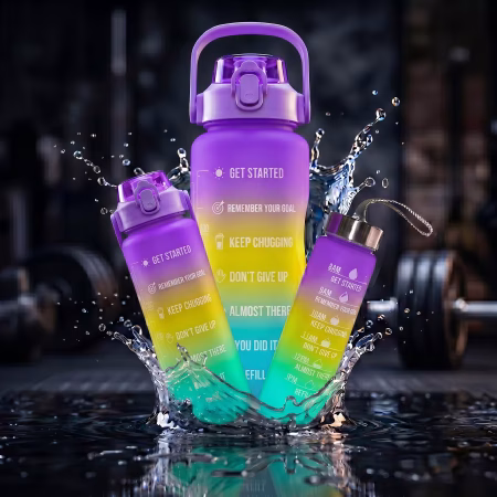 HAVITA 3in1 motivációs kulacs szett 2L/900ML/300ML - választható színvariációk Lila-sárga-kék