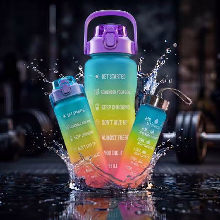 HAVITA 3in1 motivációs kulacs szett 2L/900ML/300ML - választható színvariációk Kék-sárga-rózsaszín