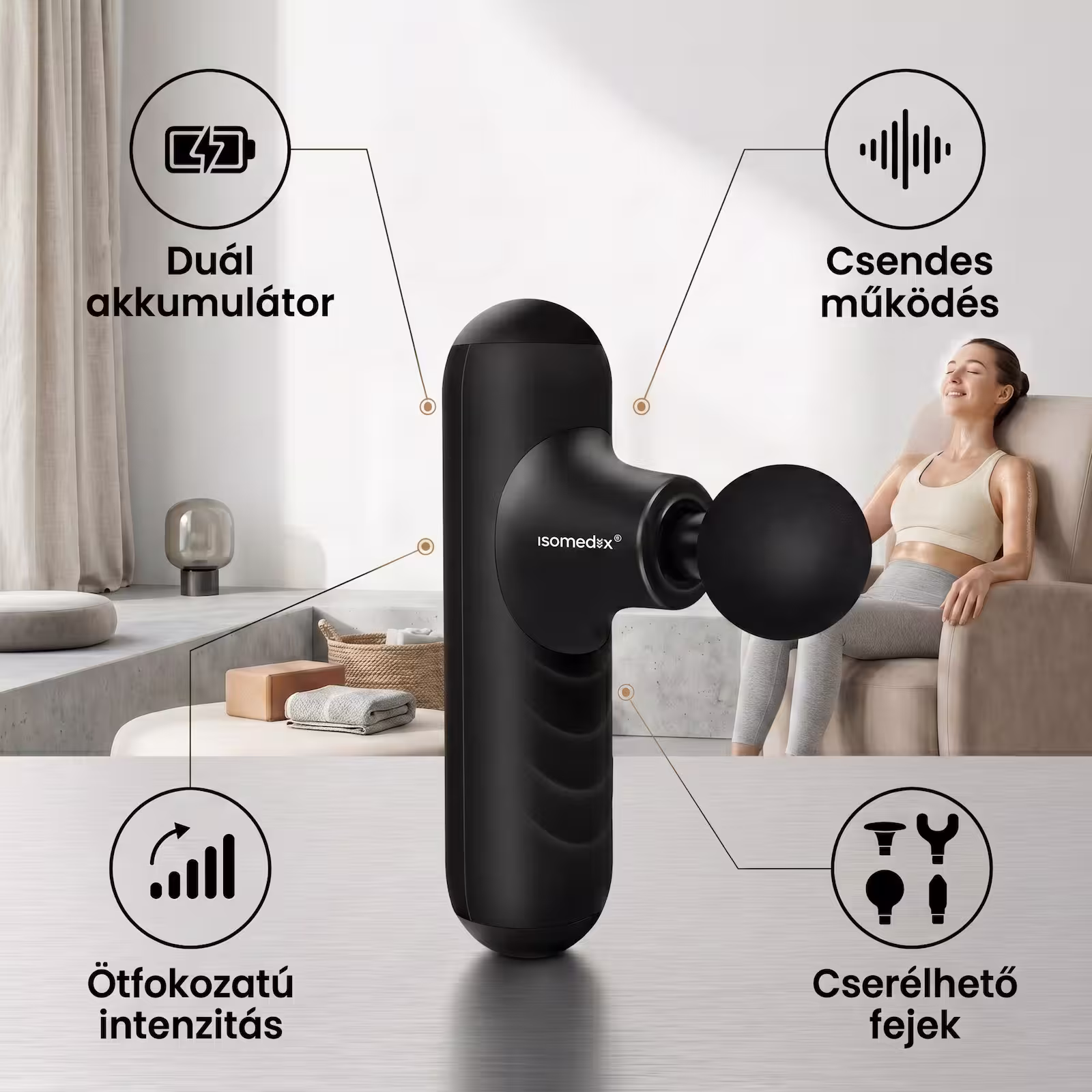 Isomedix mini masszázspisztoly - gyors segítség az izmoknak - kompakt méret