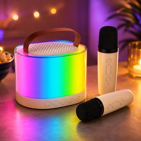 Karaoke készlet 2 vezeték nélküli mikrofonnal és LED világítással