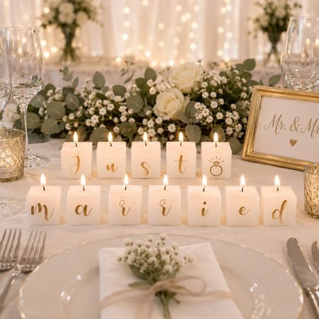 Just Married” szögletes gyertyaszett – az élet legszebb napjára