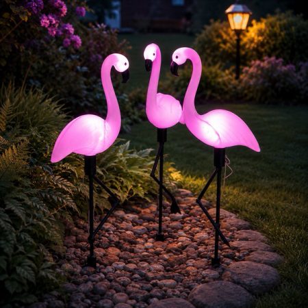 Szolár kerti flamingó lámpa (3 darab)