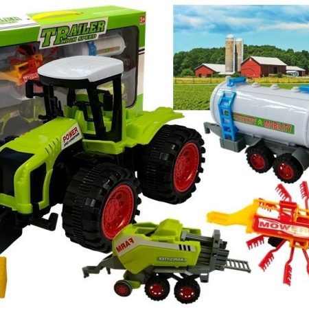 Traktor három pótkocsival betakarítás széna zöld