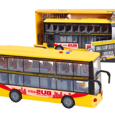 Emeletes busz 1:16 effektekkel és súrlódási meghajtással sárga