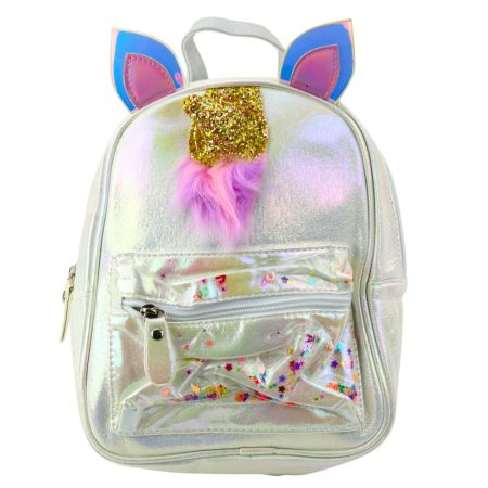 Gyerek hátizsák mozgó konfettivel Unikornis 25cm 4.5L gyöngy