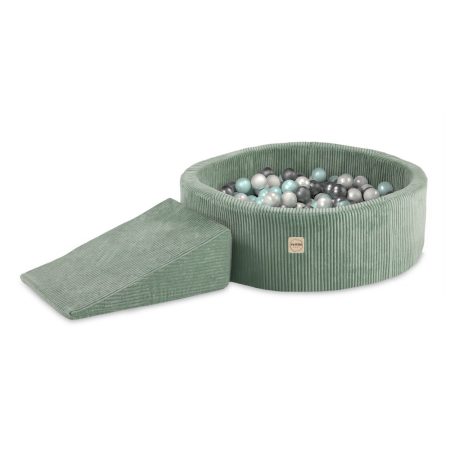 Mini játszótér medencével Ø 90 × 30 cm játékelemmel (háromszög) és 200 zöld labdával