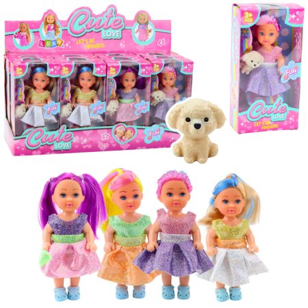 Mini baba szett ruhában kiskutyával Mix 12 cm