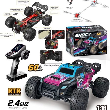 Távirányítós autó 60 km/h RC Monster Truck 1:16 4WD Brushless 2.4GHz kék