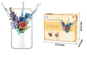 Fa építőkocka 3D színes virágcsokor MT1179
