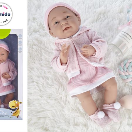 Baba rózsaszín ruhában sapkával 35 cm MT1102