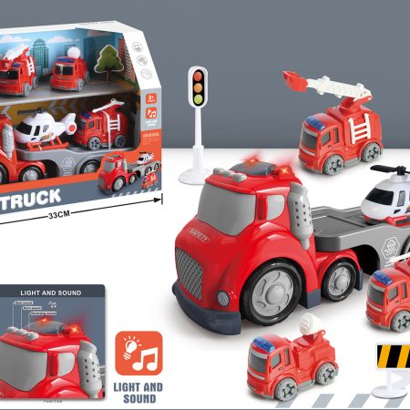 Tűzoltóautó utánfutóval kicsiknek fényekkel és hangokkal Fire Truck Transport