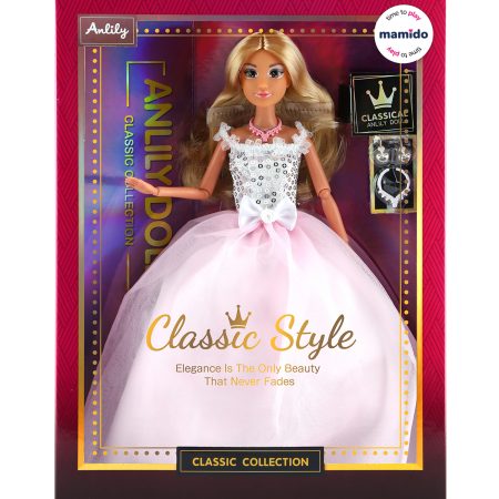 Anlily Classic baba fehér-rózsaszín ruhában 29 cm