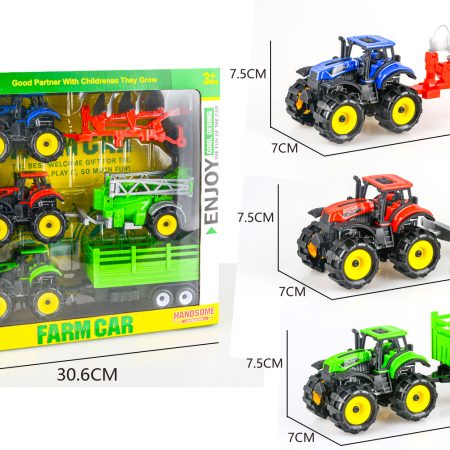 Három mezőgazdasági traktor pótkocsival