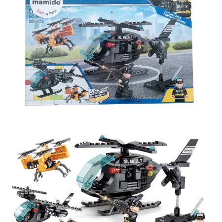Rendőrségi helikopter drónnal SWAT 2 az 1-ben építőkészlet 200 darabos MT1130