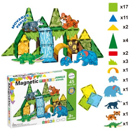 Mágneses dzsungel állat építőkocka 45 darab MT1442