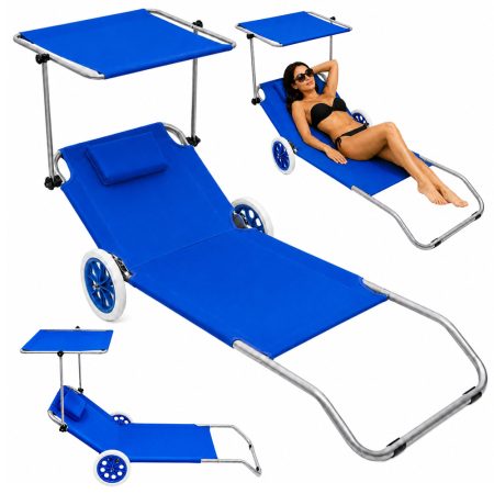 Összecsukható strandágy kerekekkel és napellenzővel