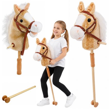 Hobby Horse vesszőparipa hanggal és kerekekkel 100 cm bézs