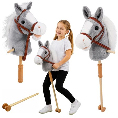 Vesszőparipa Hobby Horse hanggal és kerekekkel 100 cm szürke