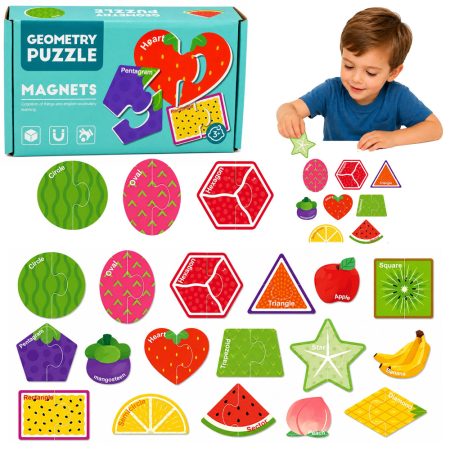 Mágneses puzzle geometriai formák és gyümölcsök 30 darabos