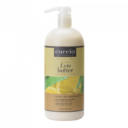 Cuccio Ultrakönnyű Testvaj Zöldcitrommal és Aloe Verával - Lyte Butter Ultra Sheer White Limetta & Aloe Vera (946ml)