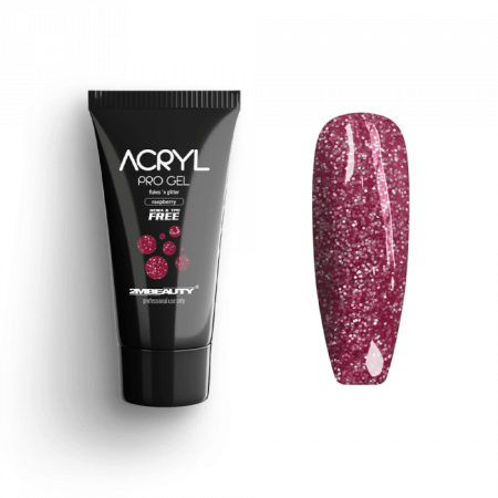 Acryl Pro Gel Flakes 'n Glitter Raspberry - HEMA Mentes Akrilzselé (15g)