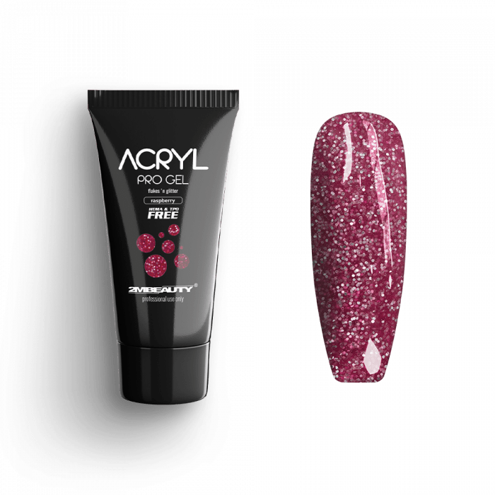 Acryl Pro Gel Flakes 'n Glitter Raspberry - HEMA Mentes Akrilzselé (15g)