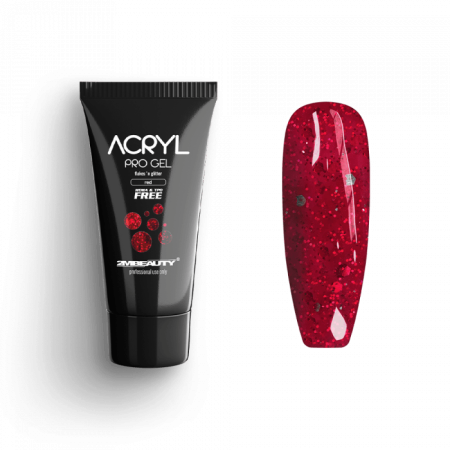 Acryl Pro Gel Flakes 'n Glitter Red - HEMA Mentes Akrilzselé (15g)
