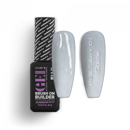 Liquid Polygel BIAB - Reflective Silver 01 - Snow - HEMA Mentes Ecsetes Építőzselé (13 ml)