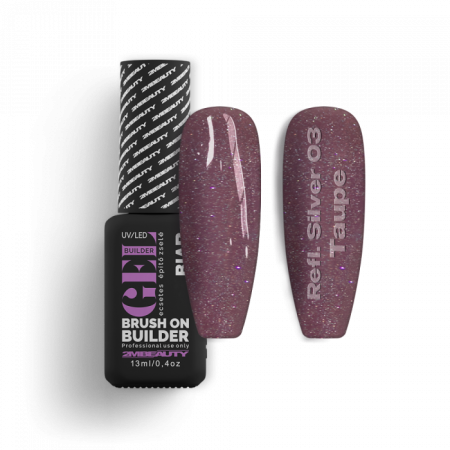 Liquid Polygel BIAB - Reflective Silver 03 - Taupe - HEMA Mentes Ecsetes Építőzselé (13 ml)