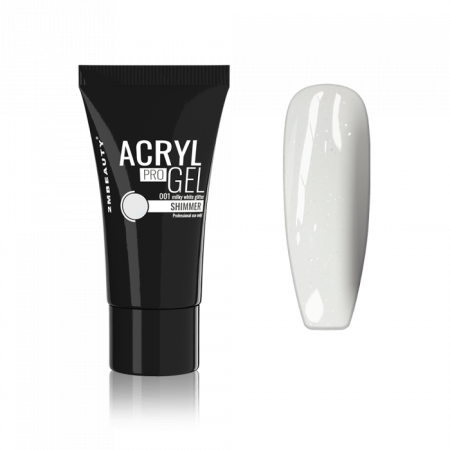 Acryl Pro Gel Shimmer 001 Milky White Glitter - HEMA Mentes Akrilzselé - Tubusos (30g)