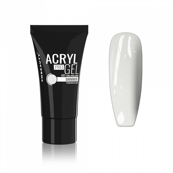Acryl Pro Gel Shimmer 001 Milky White Glitter - HEMA Mentes Akrilzselé - Tubusos (30g)