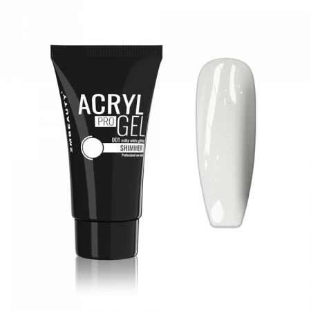 Acryl Pro Gel Shimmer 001 Milky White Glitter - HEMA Mentes Akrilzselé - Tubusos (60g)