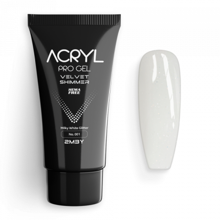 Acryl Pro Gel Velvet - Shimmer 001 Milky White Glitter - HEMA Mentes Akrilzselé (60g)