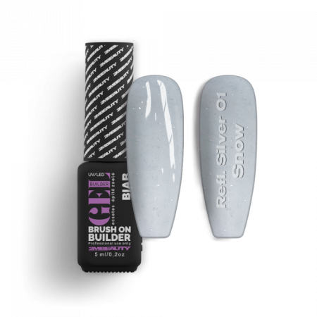 Liquid Polygel BIAB - Reflective Silver 01 - Snow - HEMA Mentes Ecsetes Építőzselé (5ml - mini me)