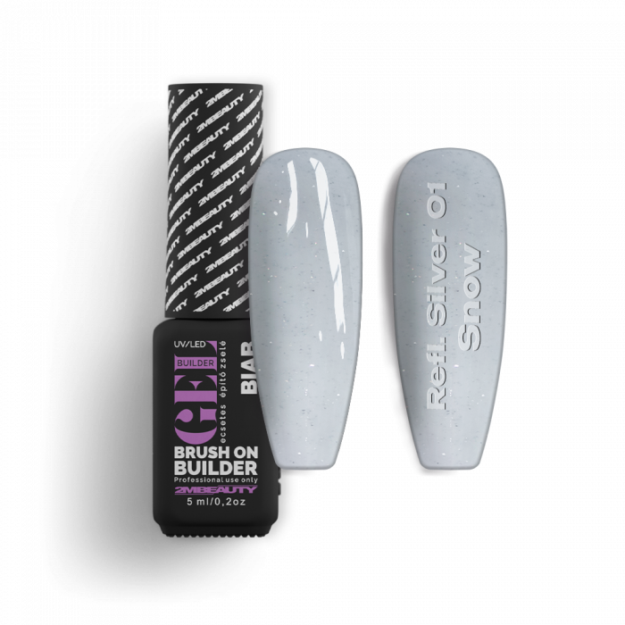Liquid Polygel BIAB - Reflective Silver 01 - Snow - HEMA Mentes Ecsetes Építőzselé (5ml - mini me)