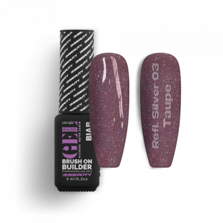 Liquid Polygel BIAB - Reflective Silver 03 - Taupe - HEMA Mentes Ecsetes Építőzselé (5ml - mini me)