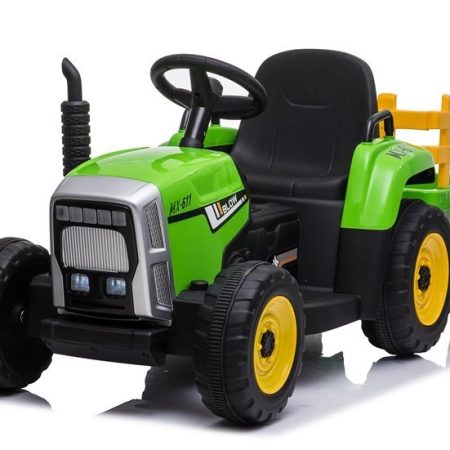 Zöld elektromos traktor iparvágányral
