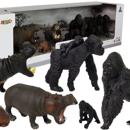 Szafari állatok 7 gorillából és vízilóból álló készlet