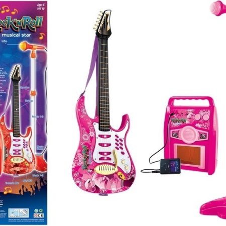 Elektromos gitár mikrofonnal és erősítővel rózsaszín