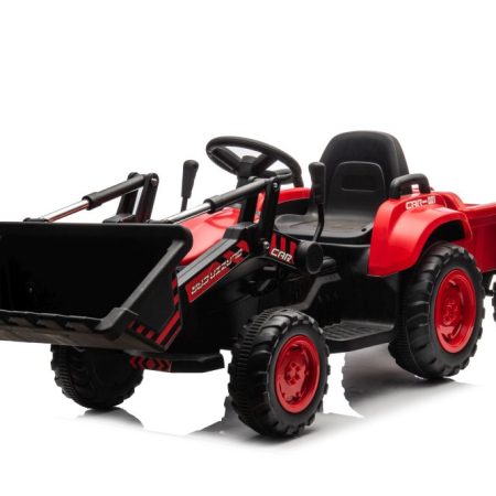 Gyermek elektromos traktor ekével és pótkocsival piros