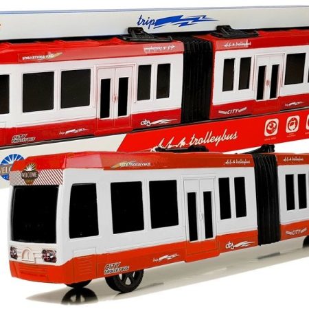 Csuklós busz súrlódási meghajtással piros