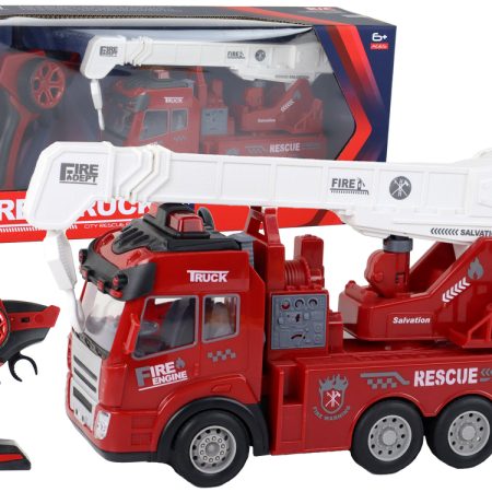 Piros R/C távirányítós tűzoltóautó daruval