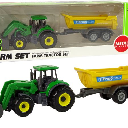 Elektromos játék mezőgazdasági traktor pótkocsival D Green
