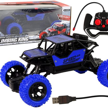 Elektromos terepautó távirányítóval R/C 1:18 kék színben.