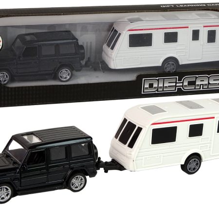 Jeep elektromos autó készlet fekete kemping utánfutó fém alkatrészekkel