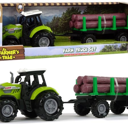 Zöld traktor pótkocsival