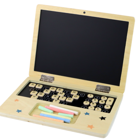 Fából készült tábla Laptop krétákkal