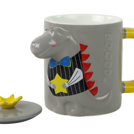 Kerámia bögre tetővel Szürke dinoszaurusz 400 ml