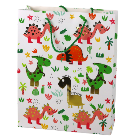 Papír ajándéktáska színes dinoszauruszok és pálmafák 32cm x 26cm x 10cm
